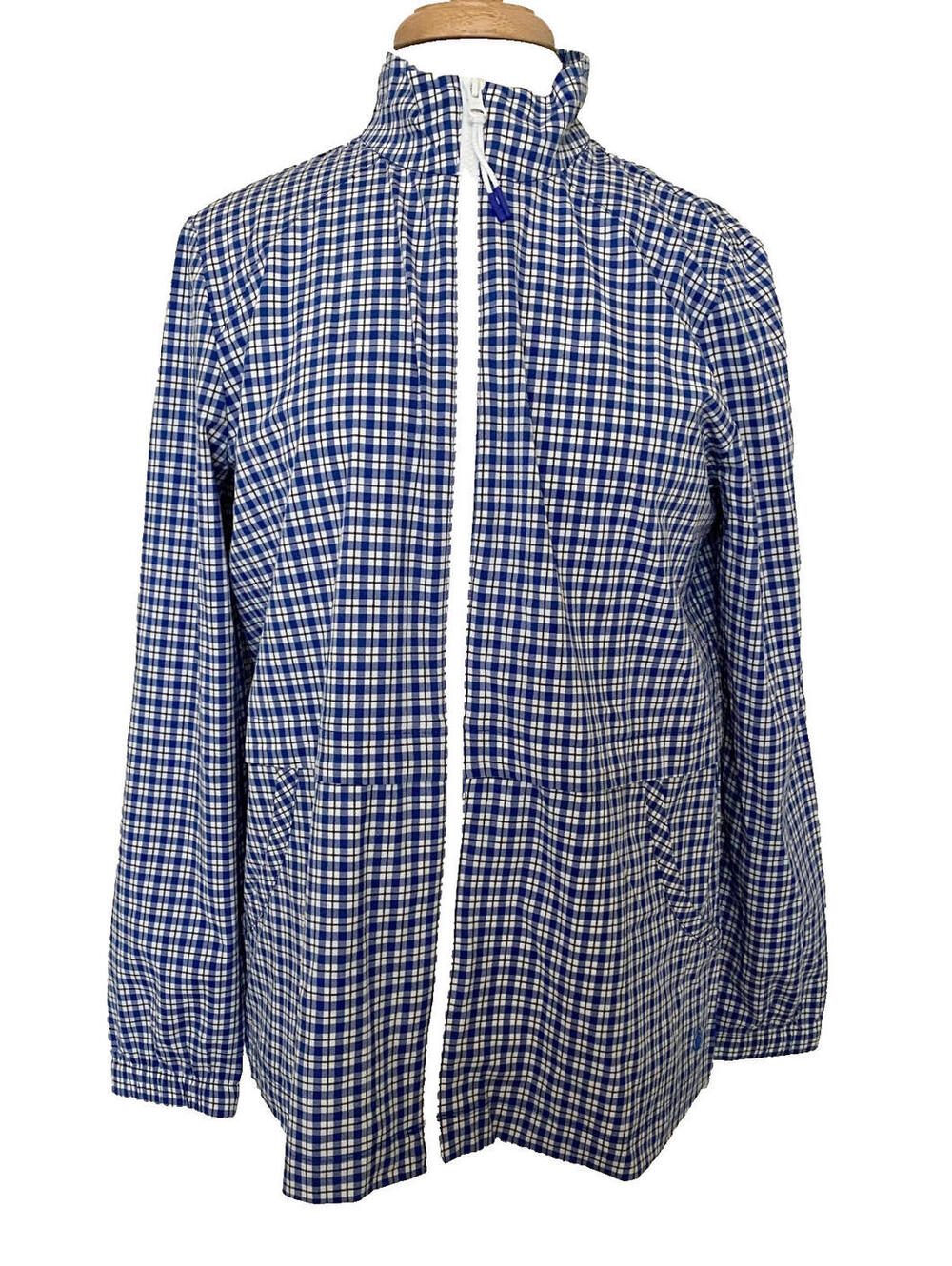 NWT Talbots Blue White Plaid Zip-Front Lightweight Jacket Collared Long Sleeve M - Picture 1 of 3